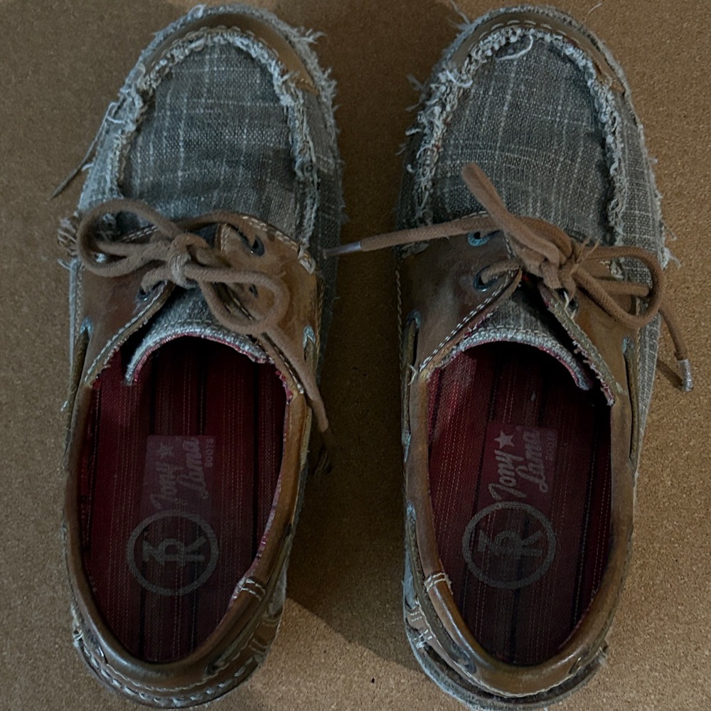 Tony Lama Women's Brown and Gray Canvas Boat Shoes